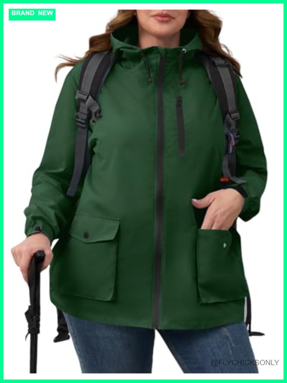 Plus Size Women's Rain Jacket with Hood Packable Lightweight Windbreaker